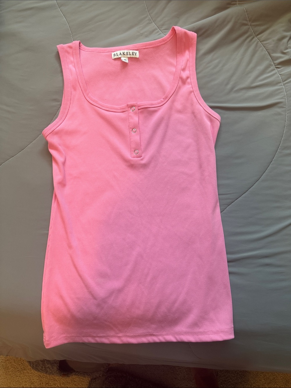 BLAKELEY Pink Ribbed Tank Top with Button Placket